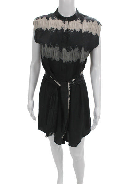 Allsaints Womens Black Silk Animal Print Shirt Dress Mini Size S