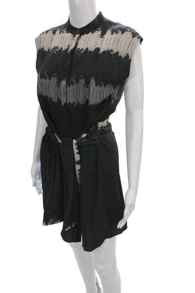 Allsaints Womens Black Silk Animal Print Shirt Dress Mini Size S