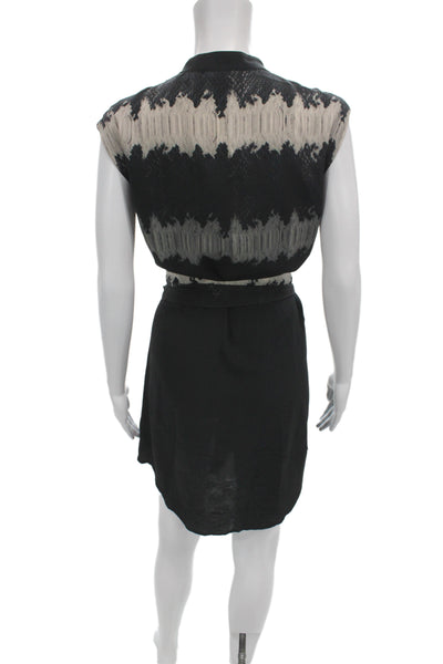Allsaints Womens Black Silk Animal Print Shirt Dress Mini Size S