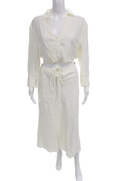 Jonathan Simkhai Women Set Ivory Drawstring Midi Skirt Long Sleeve Size XS