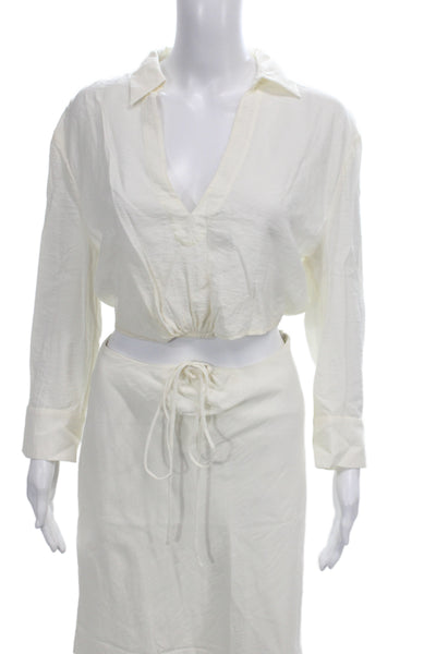 Jonathan Simkhai Women Set Ivory Drawstring Midi Skirt Long Sleeve Size XS