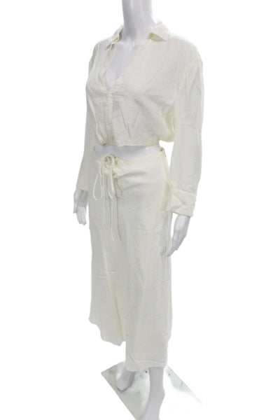 Jonathan Simkhai Women Set Ivory Drawstring Midi Skirt Long Sleeve Size XS