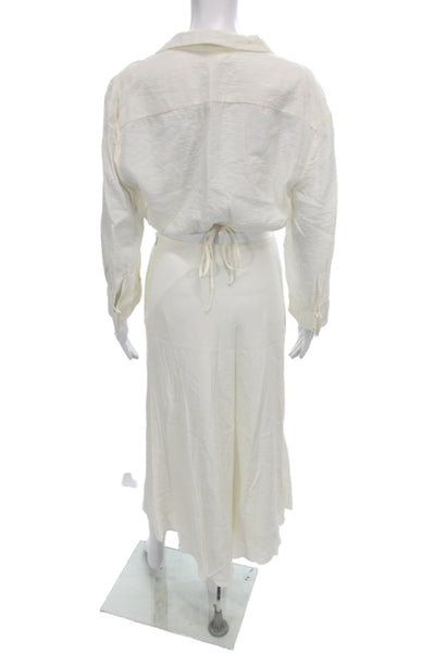 Jonathan Simkhai Women Set Ivory Drawstring Midi Skirt Long Sleeve Size XS
