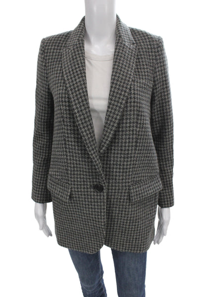 Isabel Marant Etoile Women Wool Plaid Button Basic Jacket Gray Size 34