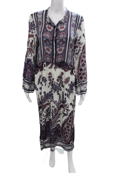 Isabel Marant Etoile Womens Maxi Dress Silk Paisley Long Sleeve Henley Size 4