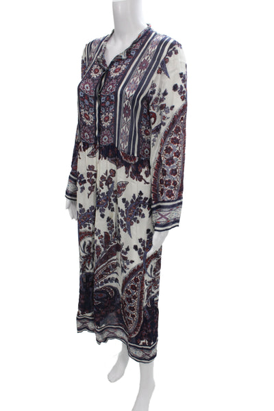 Isabel Marant Etoile Womens Maxi Dress Silk Paisley Long Sleeve Henley Size 4
