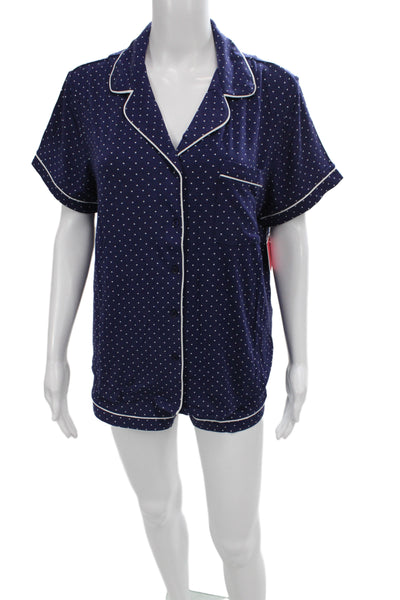 Kate Spade New York Womens Polka Dot Shorts Pajama Set Navy Blue Size Large