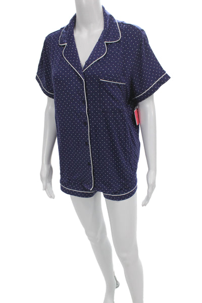Kate Spade New York Womens Polka Dot Shorts Pajama Set Navy Blue Size Large