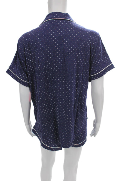 Kate Spade New York Womens Polka Dot Shorts Pajama Set Navy Blue Size Large