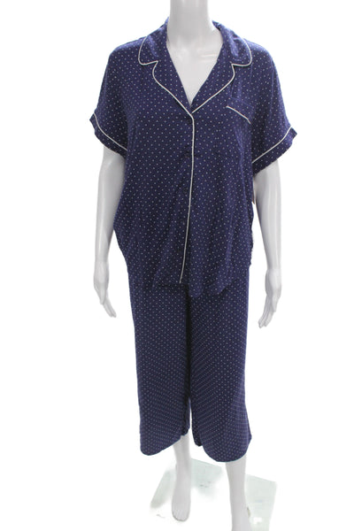 Kate Spade New York Womens Polka Dot Shorts Pajama Set Navy Blue Size Large