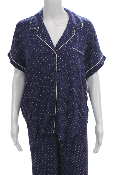 Kate Spade New York Womens Polka Dot Shorts Pajama Set Navy Blue Size Large