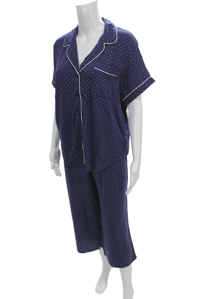 Kate Spade New York Womens Polka Dot Shorts Pajama Set Navy Blue Size Large