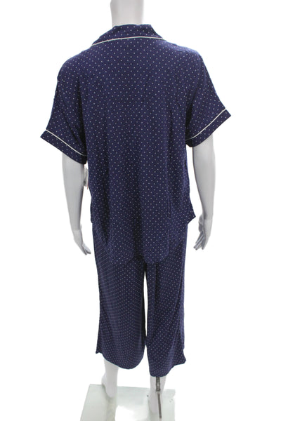 Kate Spade New York Womens Polka Dot Shorts Pajama Set Navy Blue Size Large