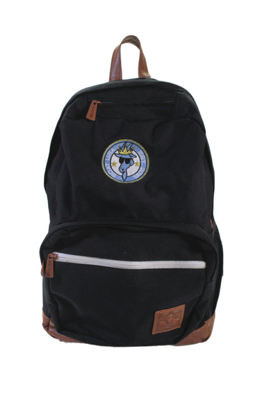 Goat Mens Zip Around Leather Trim Pocket Front Logo Backpack Black Brown
