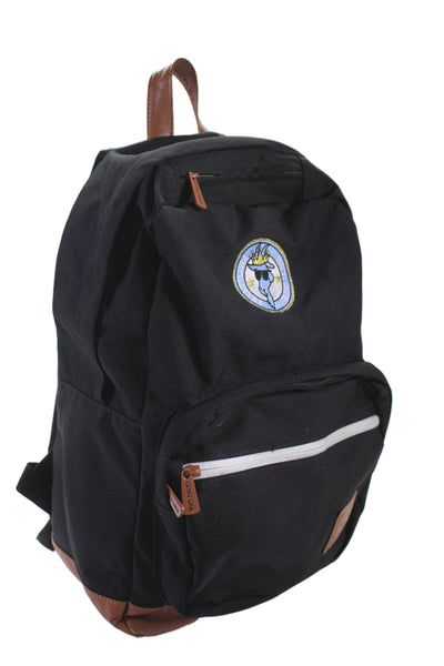 Goat Mens Zip Around Leather Trim Pocket Front Logo Backpack Black Brown