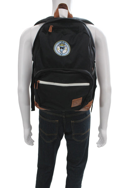 Goat Mens Zip Around Leather Trim Pocket Front Logo Backpack Black Brown