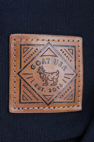Goat Mens Zip Around Leather Trim Pocket Front Logo Backpack Black Brown