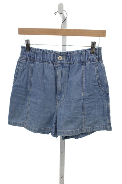 Madewell Womens Paperbag Shorts Blue Cotton Button Casual Size 25