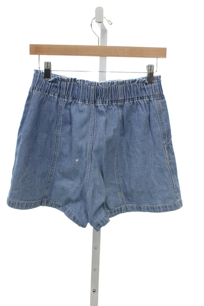 Madewell Womens Paperbag Shorts Blue Cotton Button Casual Size 25