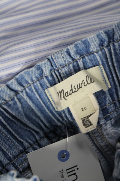 Madewell Womens Paperbag Shorts Blue Cotton Button Casual Size 25