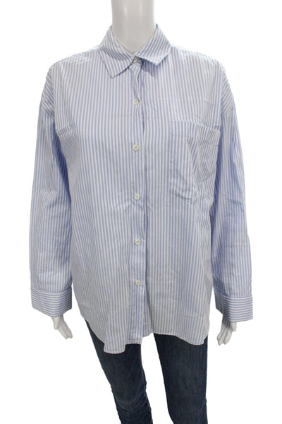 Zara Women Striped Collared Cotton Button-Up Long Sleeve Basic Shirt Size XS
