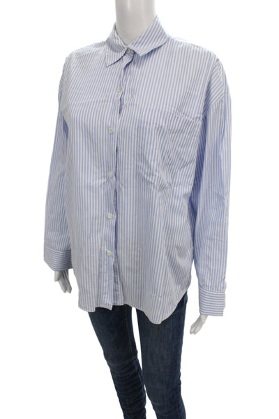 Zara Women Striped Collared Cotton Button-Up Long Sleeve Basic Shirt Size XS