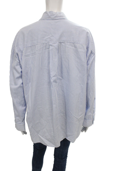 Zara Women Striped Collared Cotton Button-Up Long Sleeve Basic Shirt Size XS
