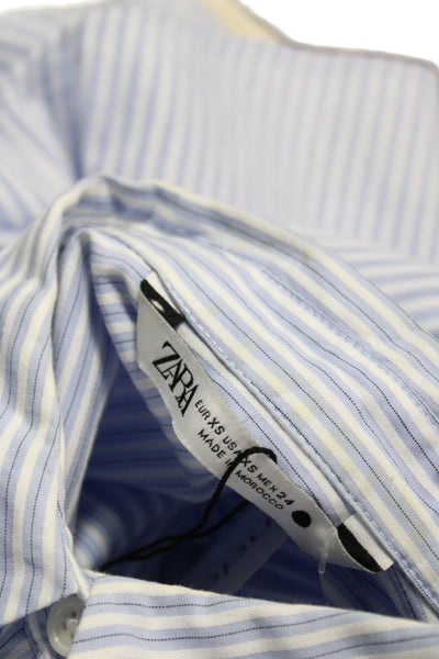 Zara Women Striped Collared Cotton Button-Up Long Sleeve Basic Shirt Size XS