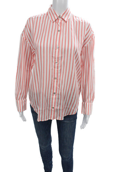 Bella Dahl Women Pink Striped Collared Long Sleeve Button-Up Tencel Size XS