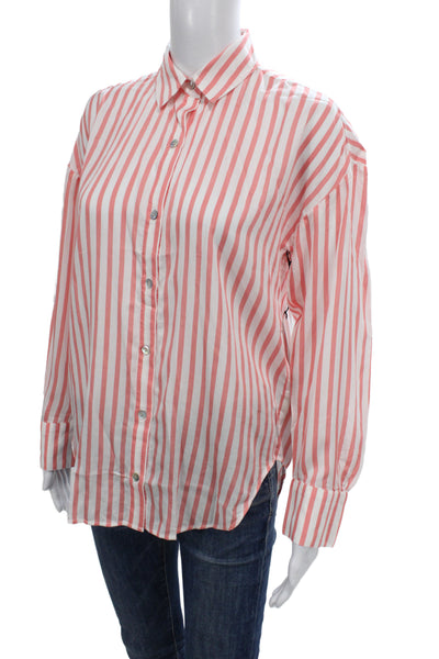 Bella Dahl Women Pink Striped Collared Long Sleeve Button-Up Tencel Size XS