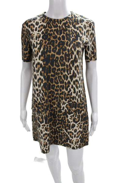 Zara Womens Shift Dress Multicolor Animal Print Short Sleeve Knee Size XS