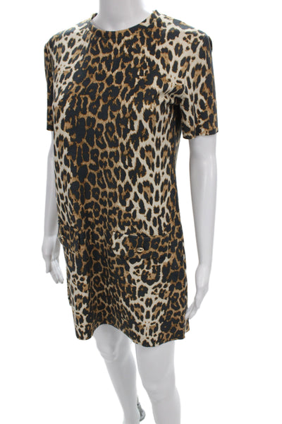 Zara Womens Shift Dress Multicolor Animal Print Short Sleeve Knee Size XS