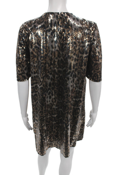 Zara Women Black Animal Print V-Neck Shift Dress Short Sleeve Size XS