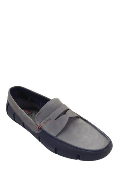 Swims Mens Leather Slip On Shoes Gray Navy Blue Size 10.5