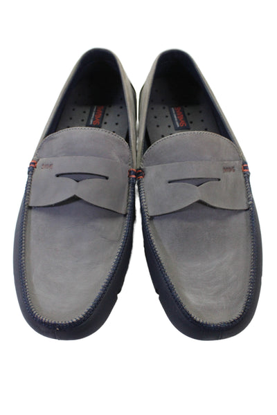Swims Mens Leather Slip On Shoes Gray Navy Blue Size 10.5
