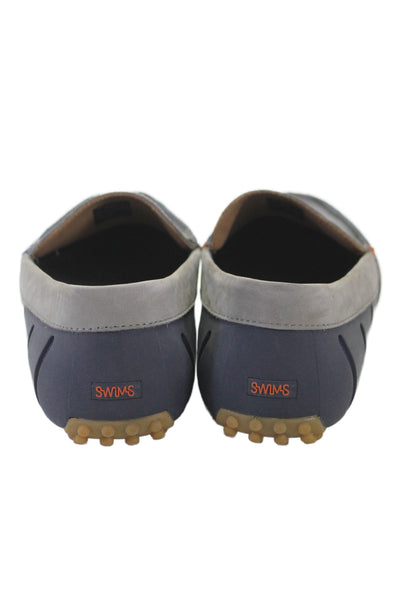 Swims Mens Leather Slip On Shoes Gray Navy Blue Size 10.5