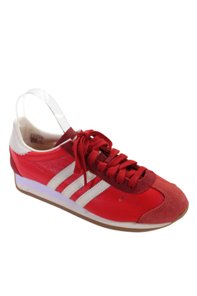 Adidas Unisex Leather Striped Sneakers Red White Size 10