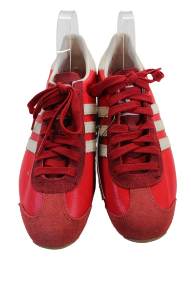 Adidas Unisex Leather Striped Sneakers Red White Size 10