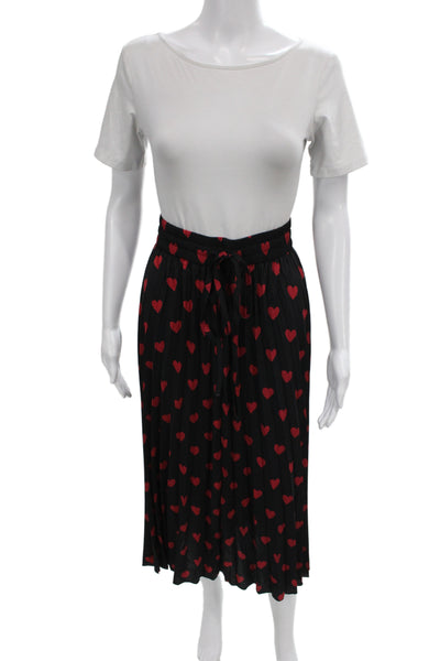 RED Valentino Women Pleated Black Midi Skirt Drawstring Geometric Heart Size 48