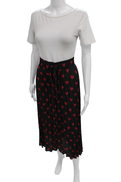 RED Valentino Women Pleated Black Midi Skirt Drawstring Geometric Heart Size 48