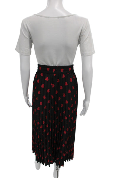 RED Valentino Women Pleated Black Midi Skirt Drawstring Geometric Heart Size 48