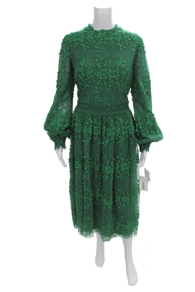 Costarellos Womens A-Line Green High Neck Long Sleeve Dress Size 46