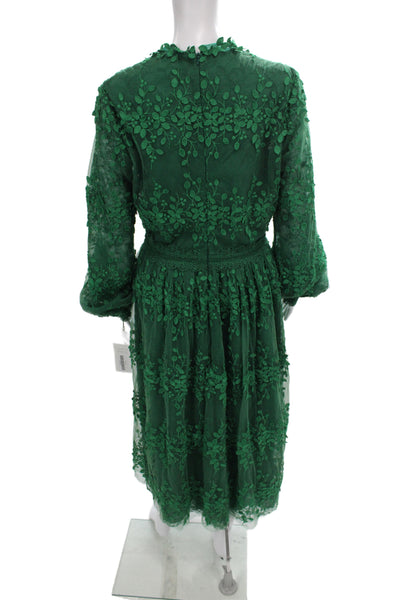 Costarellos Womens A-Line Green High Neck Long Sleeve Dress Size 46