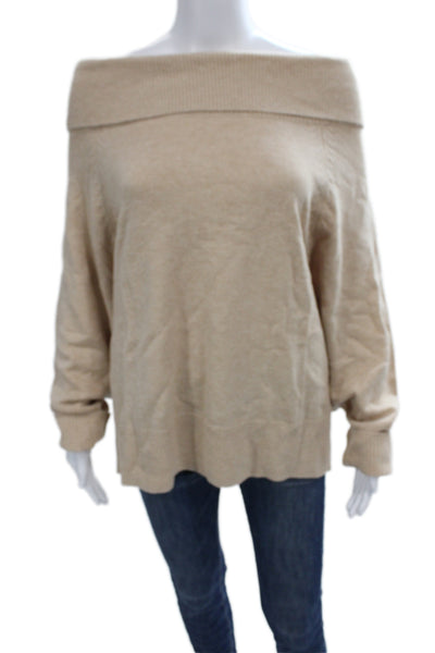 Paige Women Beige Boat Neck Pullover 70% Wool Long Sleeve Size XL