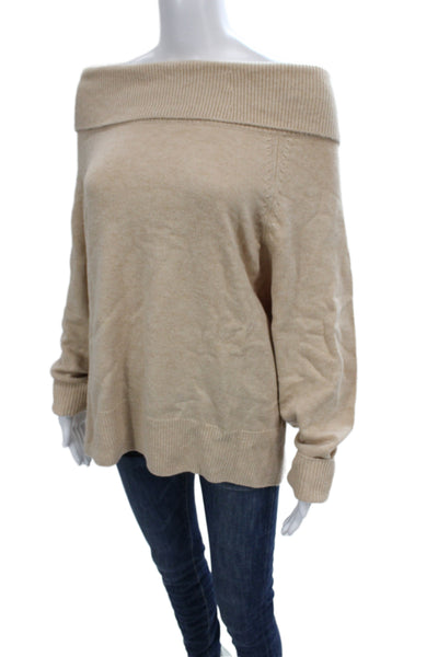 Paige Women Beige Boat Neck Pullover 70% Wool Long Sleeve Size XL