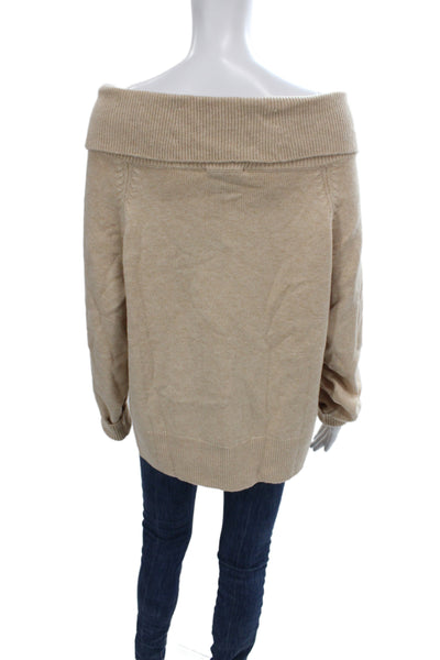 Paige Women Beige Boat Neck Pullover 70% Wool Long Sleeve Size XL
