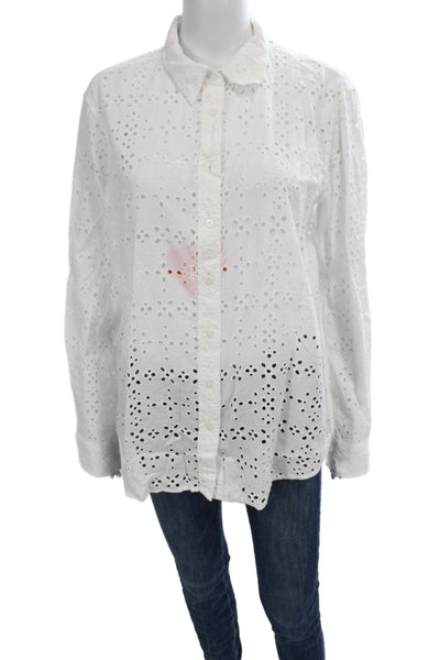 Lauren Ralph Lauren Women White Cotton Collared Long-Sleeve Button-Up Size XL