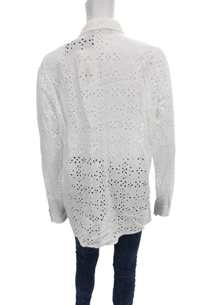 Lauren Ralph Lauren Women White Cotton Collared Long-Sleeve Button-Up Size XL