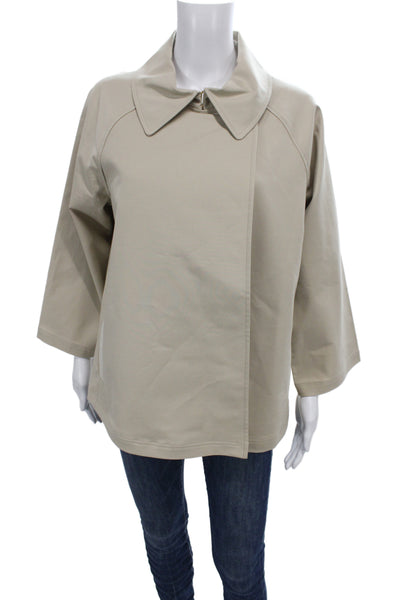 Lafayette 148 New York Womens Beige Cotton Basic Jacket 3/4 Sleeve Zip Size L