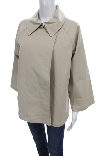 Lafayette 148 New York Womens Beige Cotton Basic Jacket 3/4 Sleeve Zip Size L